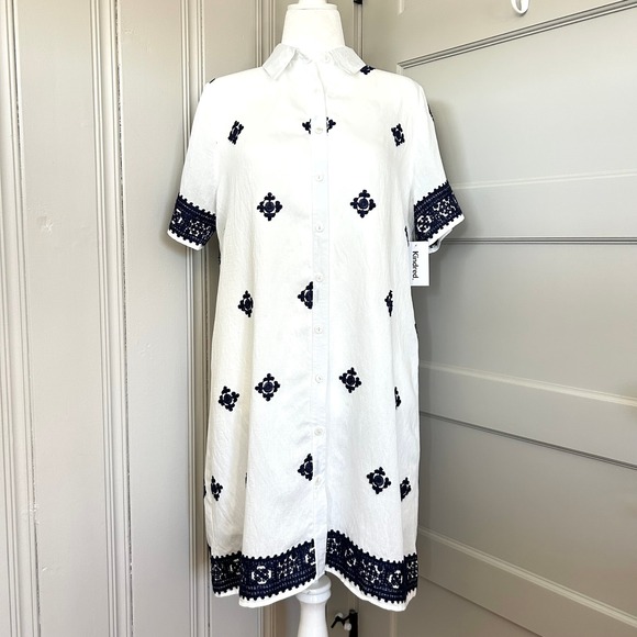NWT Kindred Embroidered Button Down Shirt Dress White Navy XL New - Picture 13 of 13